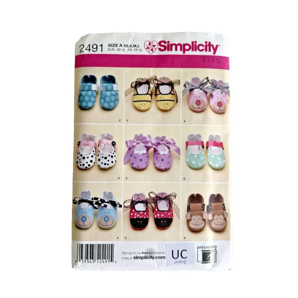 Simplicity 2491 Baby Shoes Booties Sewing Pattern Mary Janes Sz XS-L UNCUT